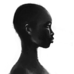 African woman in Profile. Fashion illustration. Large format.