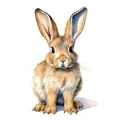 Fototapeta premium Baby Rabbit watercolor with ink outline on white background, high detailed (generative AI)