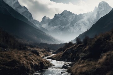 Beautiful mountain landscape in the morning. Caucasus mountains, Georgia.