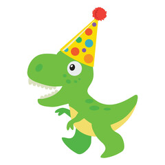 Cute little birthday baby tyrannosaur vector cartoon illustration