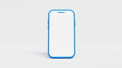 Blue smartphone mockup with free space for text, 3D illustration template. 3D Mobile phone front view on the white background