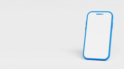 Smartphone mockup with blank white screen on a white background with free space for text. 3D illustration