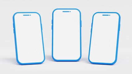 Minimalist modern clay mockup of multiple smartphones for presentation, application display, information graphics. 3D illustration