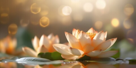 Lotus flowers with bokeh blur background. Generative AI.
