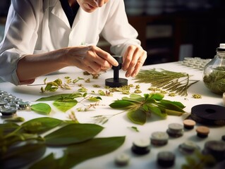 Botanical Scientist Studying Plant Samples - AI Generated - obrazy, fototapety, plakaty