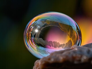 Delicate Rainbow Reflection on Soap Bubble - AI Generated