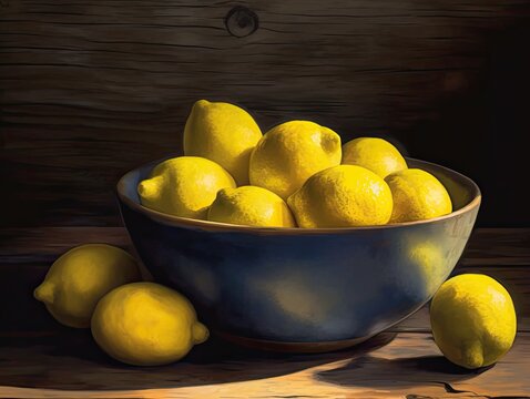 Classic Still Life with Yellow Lemons - AI Generated