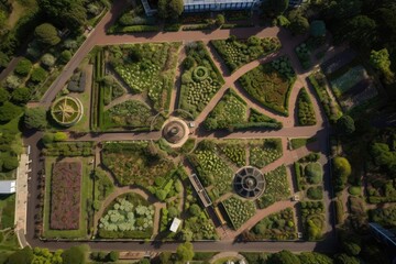 Aerial View of Expansive Botanical Garden - AI Generated