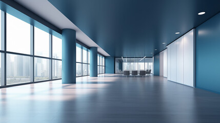 Contemporary office interior with empty copy space. Generative AI