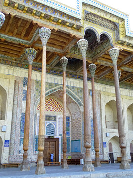 Wooden columns of an old mosque in Bukhara