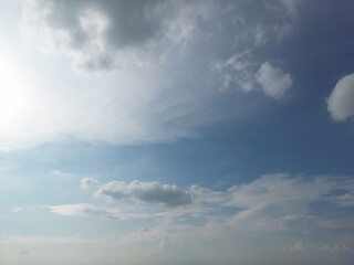 Naklejka premium Blue sky with white fluffy clouds and some black clouds were slowly moving to make it rain.