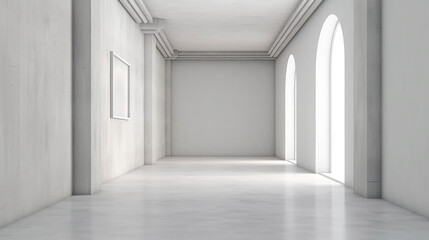 Minimalist style empty room decorated with white concrete wall and white concrete floor. 3d rendering . Generative AI