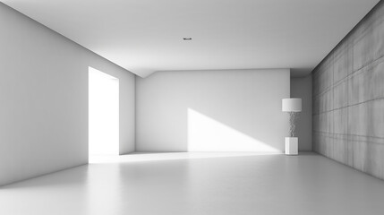 Minimalist style empty room decorated with white concrete wall and white concrete floor. 3d rendering . Generative AI