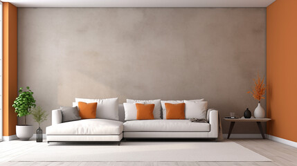 Fototapeta na wymiar Modern interior design of living room with white sofa and empty wall background. 3D Rendering, 3D Illustration. Generative AI