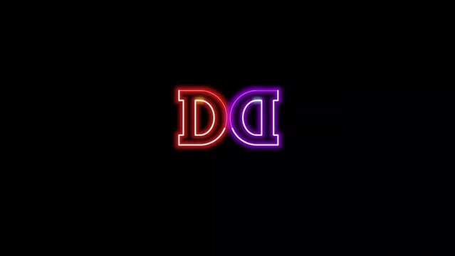 Alphabet word D, Logo animation. Letter D icon animation with colorful glow effect isolated on black background.