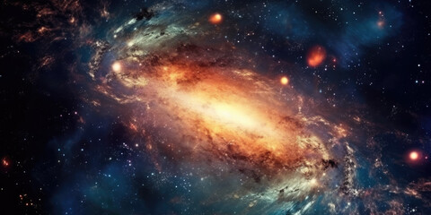 space to a spiral galaxy and stars. Universe filled with stars, nebula and galaxy