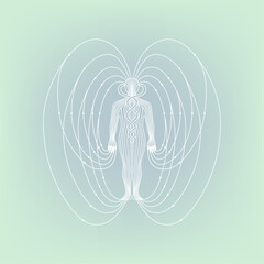 Illustration of human body magnetic energy field meridian