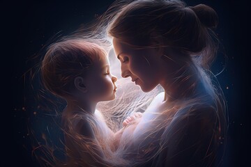 Mother and Child Bond. happy mothers day celebration .illustration. line drawing. Generative AI