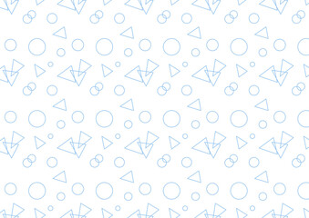 幾何学模様のシームレスパターン背景_シンプルな線画の丸と三角形青色
