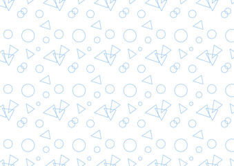 幾何学模様のシームレスパターン背景_シンプルな線画の丸と三角形青色