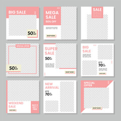 Banners set to promote your business. set of 6 unique template icons for big sale, weekend sale, new arrival, mega sale, for Social Media Pack gray background.