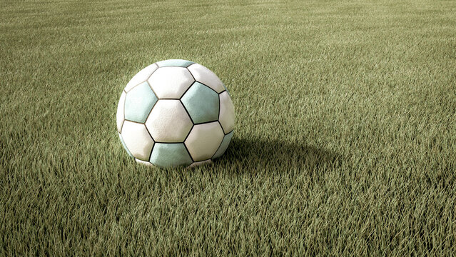 soccer ball on grass with vintage look 3D render