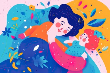 Obraz na płótnie Canvas Mother and Child Bond. happy mothers day celebration .illustration. line drawing. Generative AI