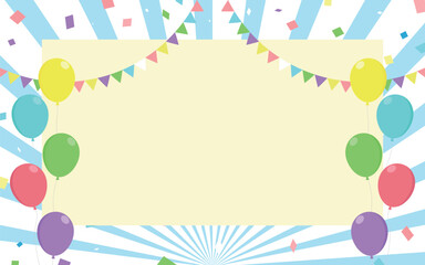 サンバーストと長方形フレーム　ピンク色　ガーランド　風船　紙吹雪