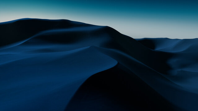 Dawn Landscape, with Desert Sand Dunes. Beautiful Contemporary Background with Cool Gradient Starry Sky