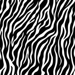 Zebra stripes seamless vector pattern, black and white animal texture