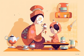 Naklejka premium Mother and Child Bond. happy mothers day celebration .illustration. line drawing. Generative AI