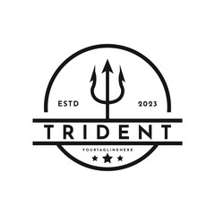 Vintage trident neptune retro logo design with hipster drawing style