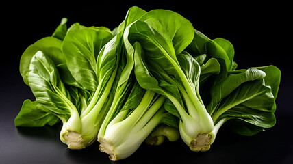 isolated black background photo of Bok choy. generative ai