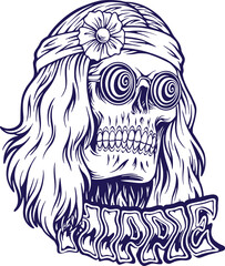 Cool hippie skull head flower headbands logo illustrations silhouette for your work logo, merchandise t-shirt, stickers and label designs, poster, greeting cards advertising 