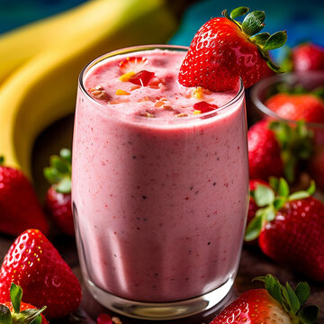 strawberry smoothie with strawberry generative ai