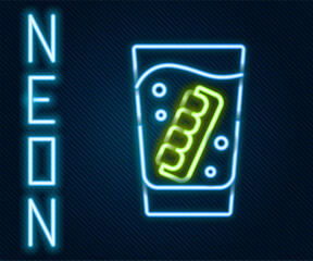 Glowing neon line False jaw in glass icon isolated on black background. Dental jaw or dentures, false teeth with incisors. Colorful outline concept. Vector