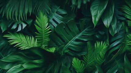 Tropical background with monstera leaves. Realistic illustration, Generative AI