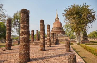 The historic city of Sukhothai, Thailand, regarded as the first capital of Siam