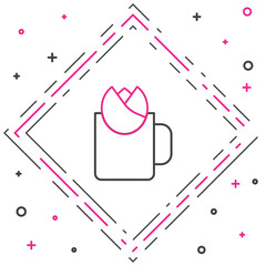 Line Cup of tea with rose icon isolated on white background. Colorful outline concept. Vector