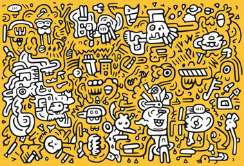 hand drawn doodle art,abstract monster doodle art