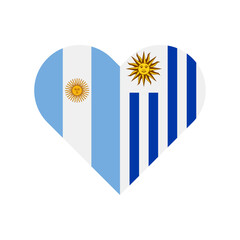 unity concept. heart shape icon of argentina and uruguay flags. vector illustration isolated on white background