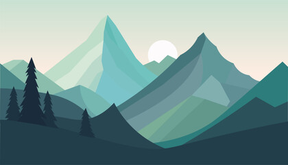 Flat minimalistic design. Panorama of a mountain landscape. Easy to change colors.