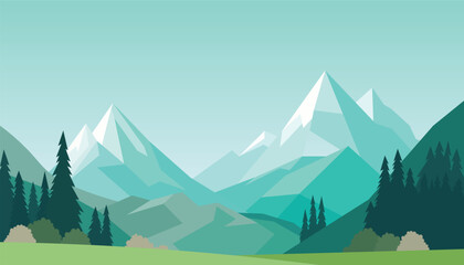 Flat minimalistic design. Panorama of a mountain landscape. Easy to change colors.