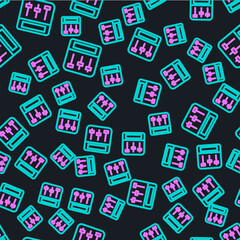 Line Drum machine music producer equipment icon isolated seamless pattern on black background. Vector