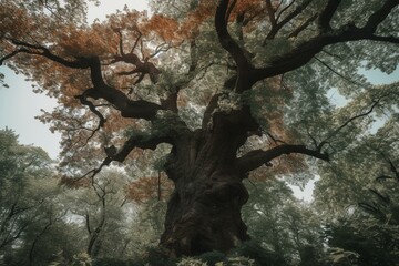 Foliage-covered tree in spring. Generative AI