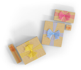 3D Render Five Gift Boxes With Bows Flatlay
