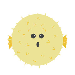 yellow Puffer with surprised eyes. Cute puffer fish with eyes and mouth. Vector illustration. 