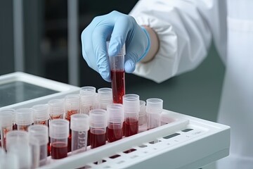 Laboratory worker prepares test blood to detect antibodies and infections. Generative AI