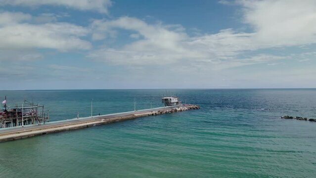 Impressive fishing platforms on stilts on the trabocchi coast Abruzzo 4k drone