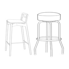Set off Bar stool perfect line art icon. Line art customizable illustration. Night club, drinking establishment, pub furniture. Vector isolated outline drawing.